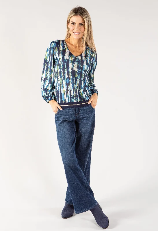 Abstract Print V Neckline Top Bohemian Women's Free