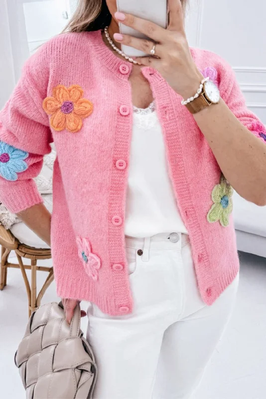 Cute Knitted Floral Pattern Button Up Cardigan Streetwear Style for 