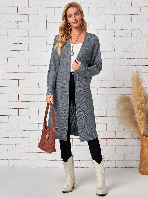 Casual Plain Long Sleeve Knee Length Women Cardigan Laid - back Women's Vibe