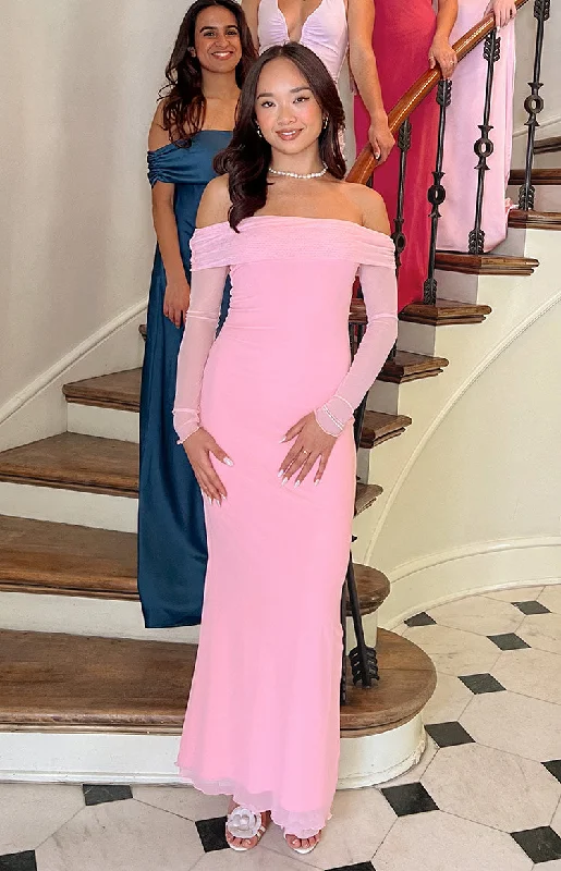 Coraline Pink Long Sleeve Maxi Dress Elegant Women's 