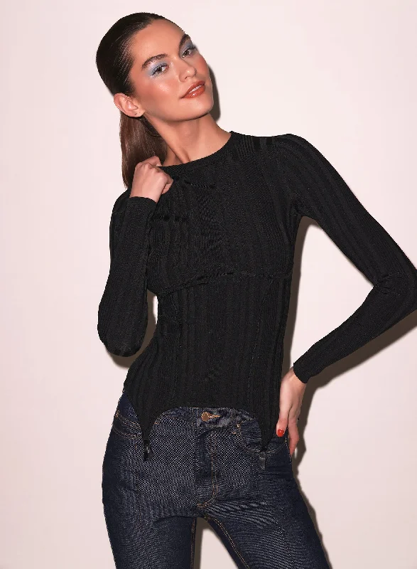 Rib Long Sleeve Garter Top Hip Women's Urban