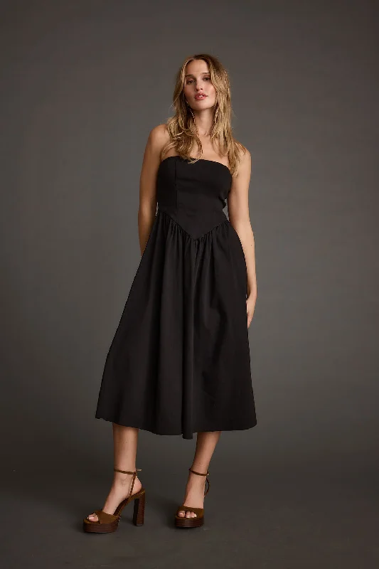 Blaire Strapless Drop Waist Midi Dress Cozy Women's Sherpa - lined