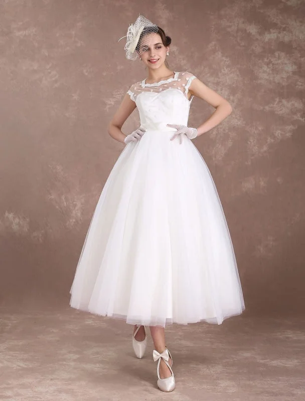 Short Wedding Dresses Vintage 1950'S Bridal Dress Open Back Polka Dot Ivory A Line Tea Length Wedding Reception Dress Exclusive performance