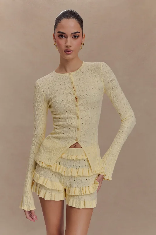 Amy Pointelle Bell Sleeve Cardigan - Lemon Bold Women's Animal Print