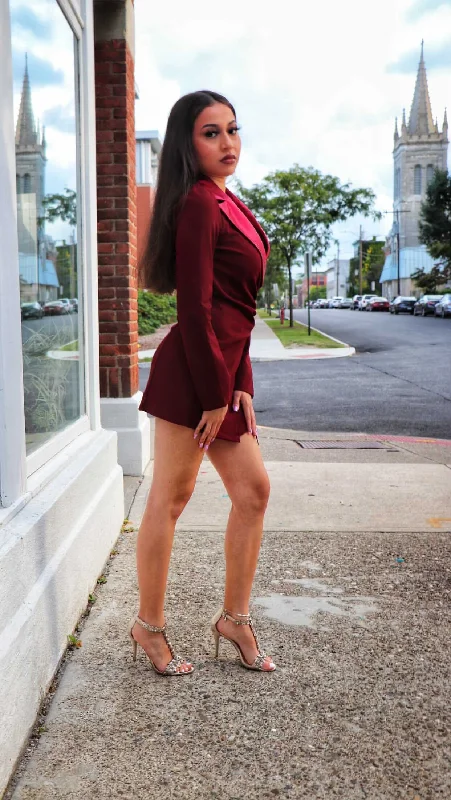 Burgundy silk collar blazer Relaxed Women's 