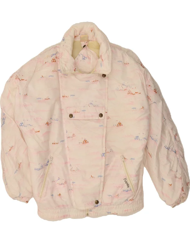 DOLOMITEN Womens Abstract Pattern Hooded Windbreaker Jacket UK 18 XL White Adventure