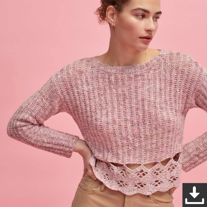 Pullover mit Häkelborte Strickset - Lana Grossa (PDF) Sophisticated Women's 