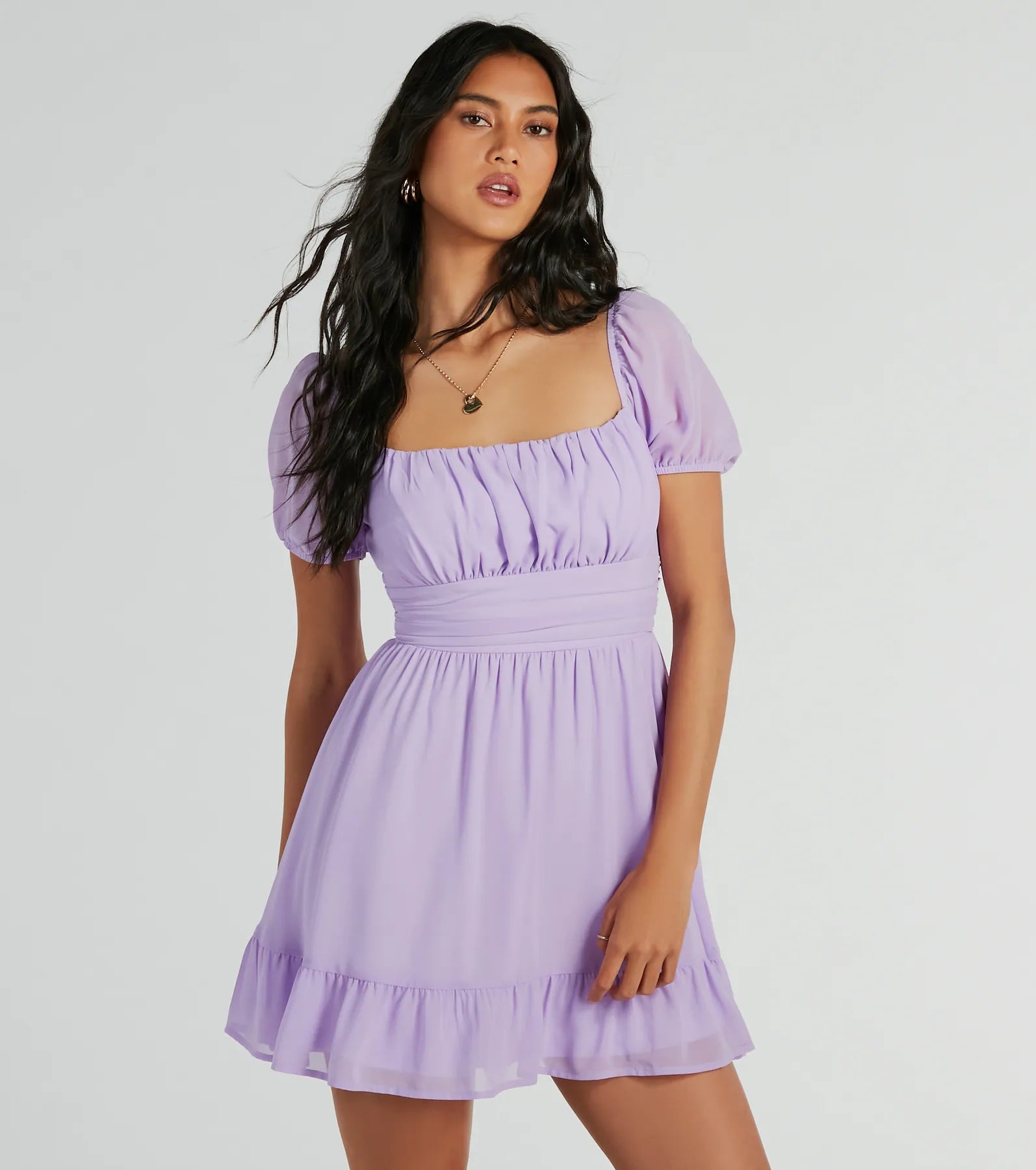 Charming Style Puff Sleeve Chiffon Skater Dress Edgy Women's Punk