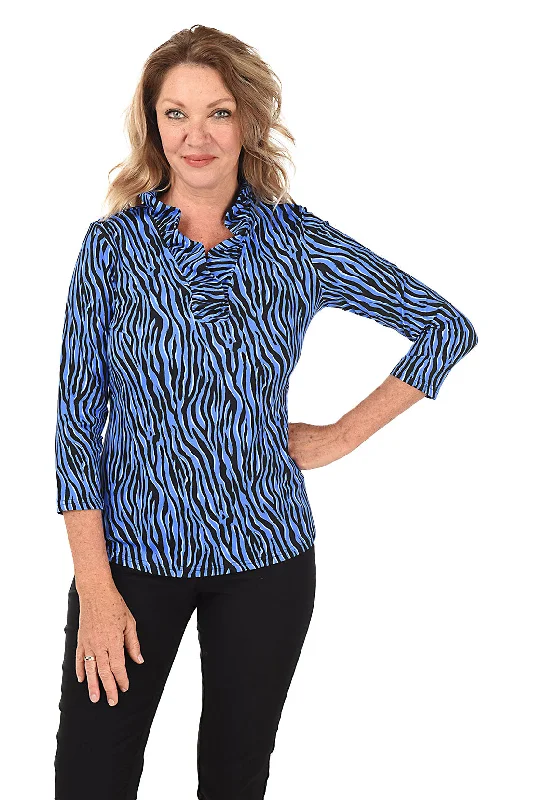 Hypnotic Zebra Ruffle Neck UPF50+ Top Laid - back Women's Style