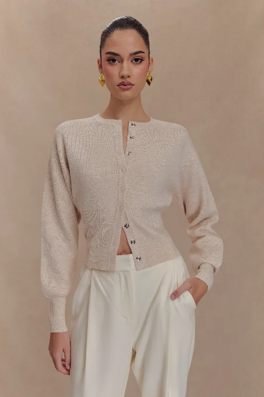Ferne Button Up Knit Cardigan - Oat Marle Trendy Women's Oversized