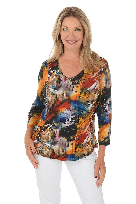 Flynn V-Neck Offset Button Top Cashmere
