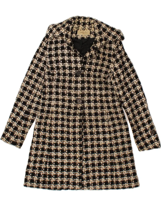 KAREN MILLEN Womens Overcoat UK 12 Medium Black Check Wool Practical Women's Quick - dry