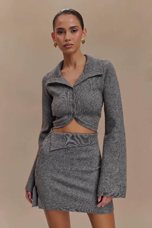 Annabelle Knit Curved Hem Cardigan - Charcoal Bold Women's Statement