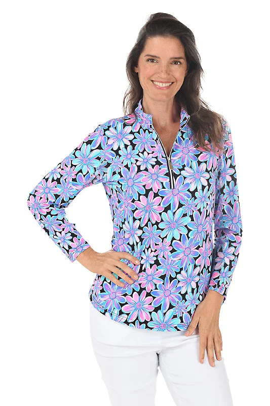 Bright Bouquet Cooling UPF50+ Mock Neck Top Trendy Women's 