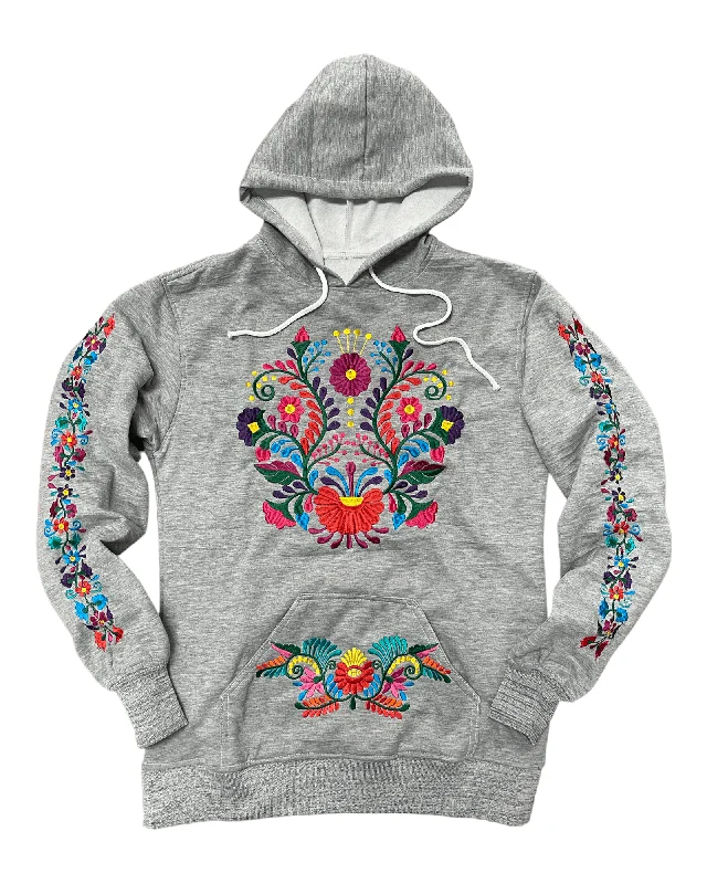 Puebla Embroidered Hoodie Grey Confident Women's High - fashion