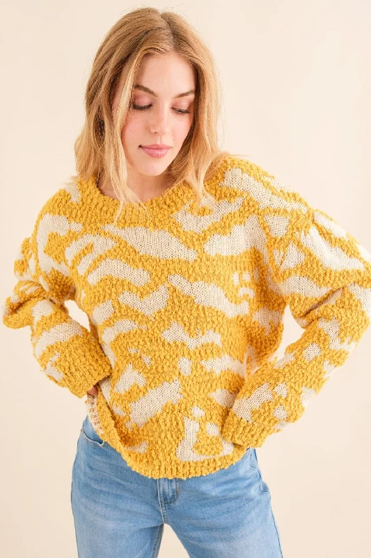 Textured Pattern Contrast Sweater British Gentlewoman Style