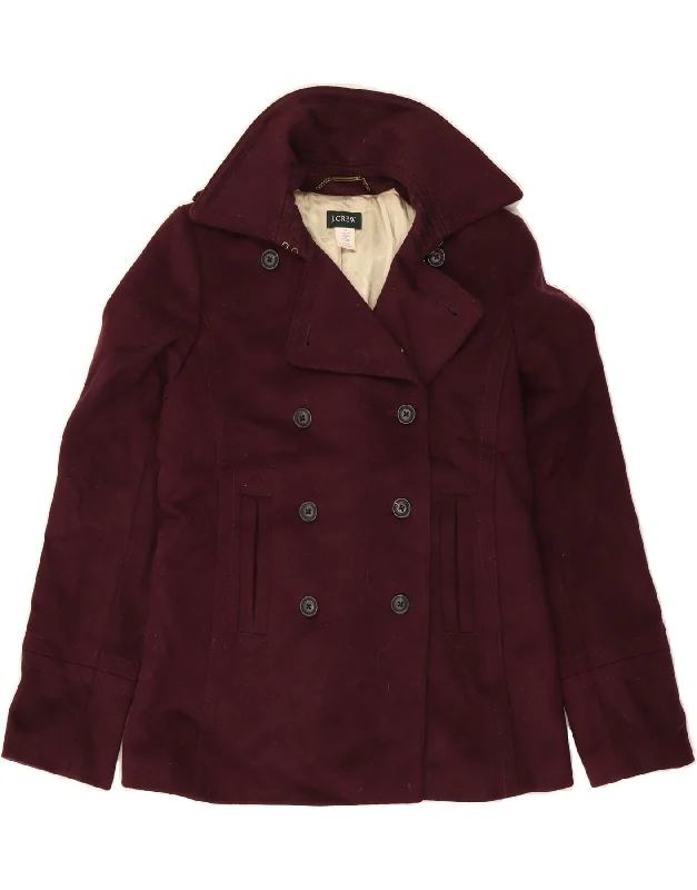 J. CREW Womens Tall Pea Coat UK 14 Medium Burgundy Wool Preppy Women's College