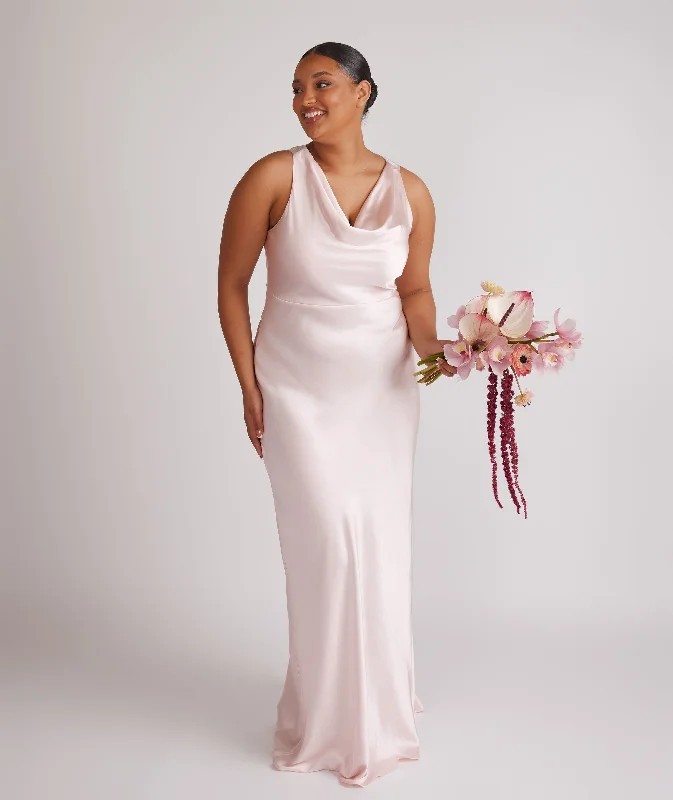 Cowl Front Satin Bridesmaid Dress - Pale Pink Sporty Women's Athleisure 