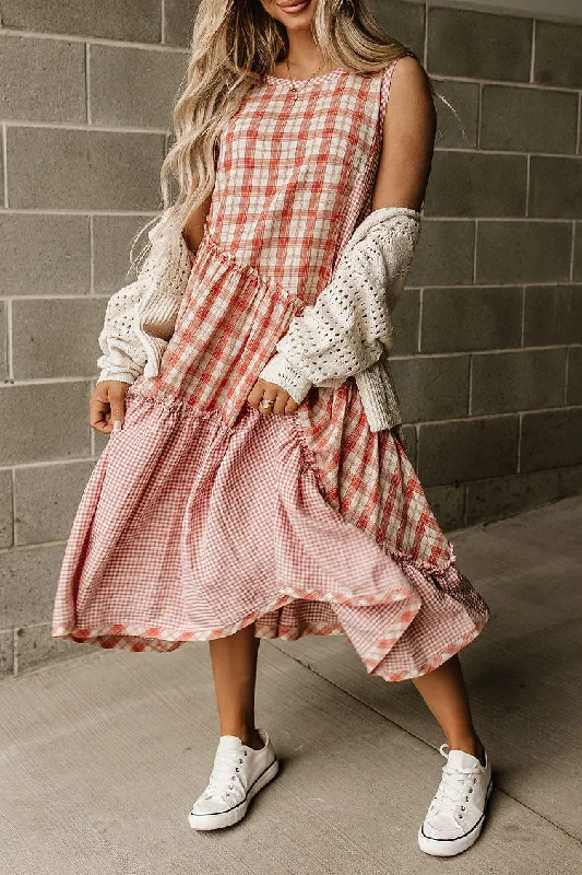 Sadie Plaid Midi Dress Casual Women's Japanese 