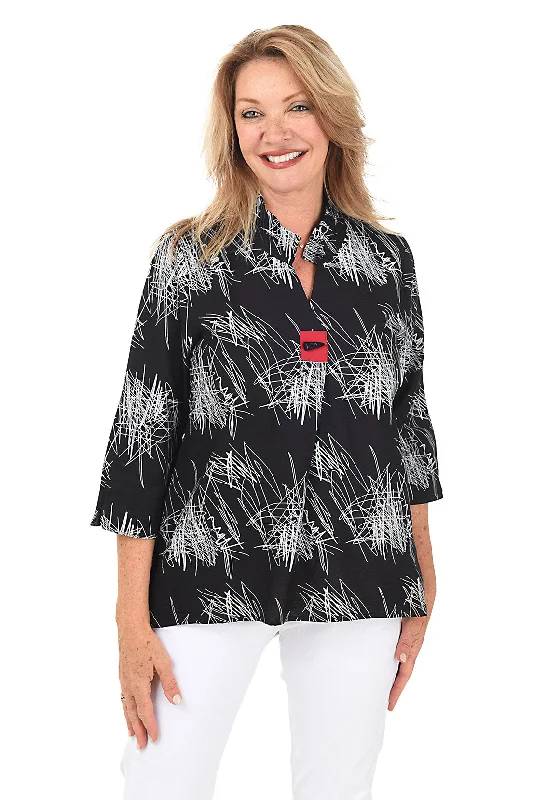 Black Scribble Pleated Front Blouse Artistic Women's Avant - 