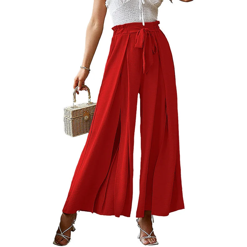 Solid Elastic Waist Wide Leg Casual Loose Wholesale Pants For Women Edgy Women's Punk