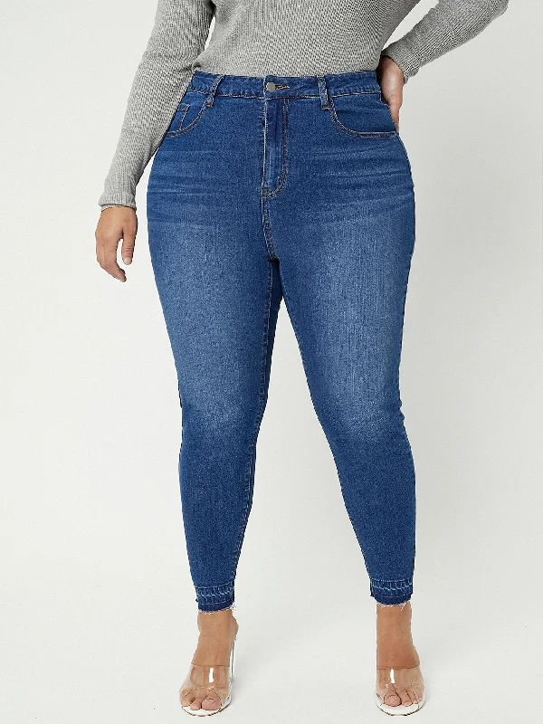 Plain Zipper Natural Long Plus Size Jeans Cool Women's Distressed