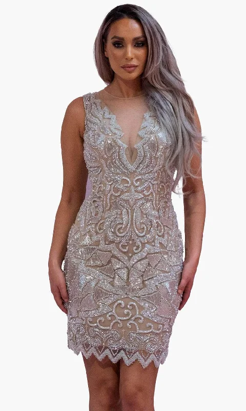 Chic and Holland SD1838 - Illusion Jewel Cocktail Dress Sporty Women's Athleisure 