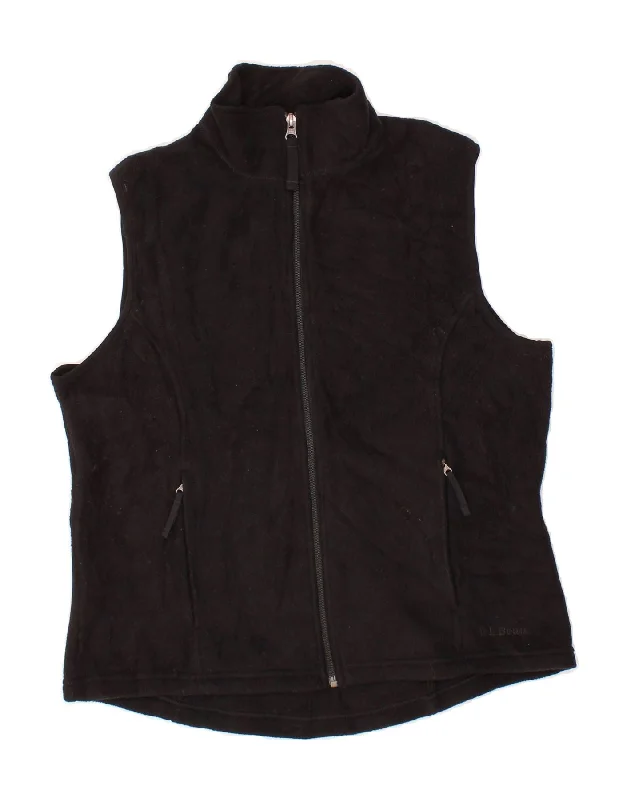 L.L.BEAN Womens Fleece Gilet UK 14 Medium Black Polyester Classic Women's Tweed