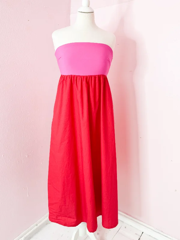 The Ellen Strapless Color Black Dress-Pink Street
