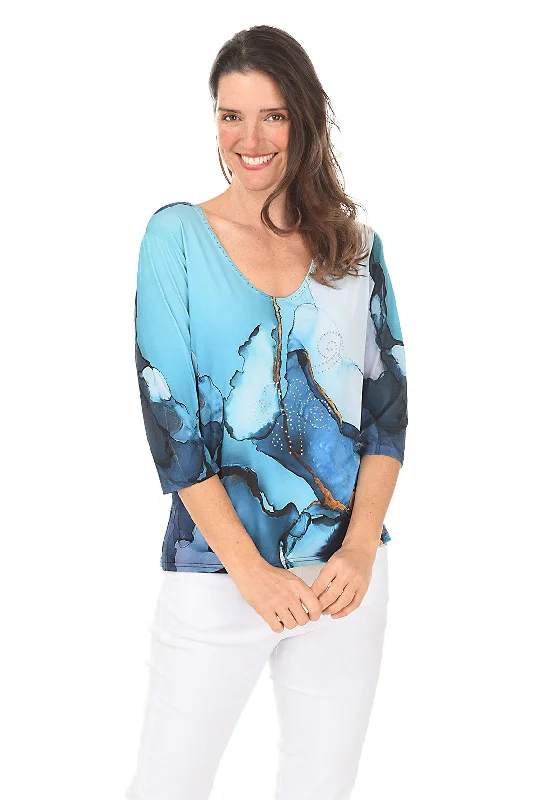 Blue Marble Knit Top Cozy Women's Winter