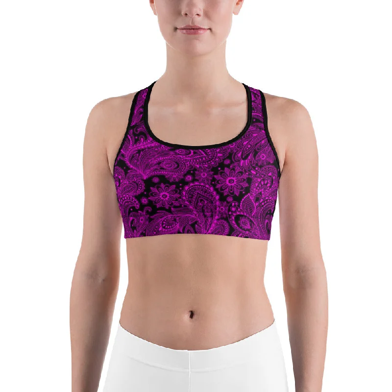 Pink Glowing Floral Sports Bra Trendy Women's 