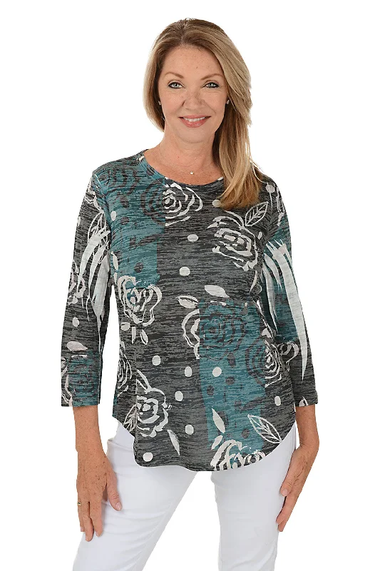 Rosette Curved Hem Burnout Knit Top Streetwear Style for 