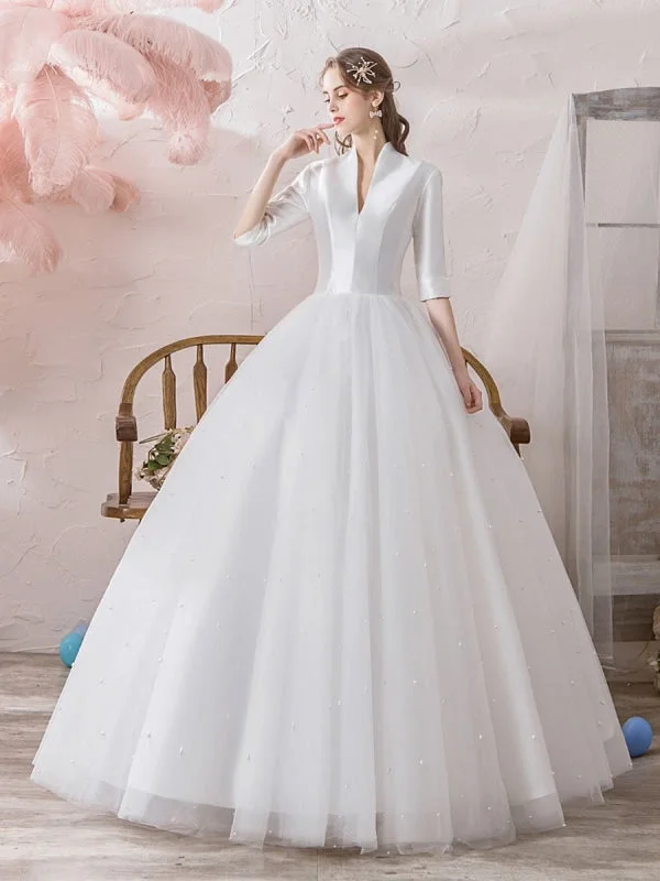 Vintage Wedding Dresses Princess High Collar Half Sleeve Floor Length Tulle Traditional Bridal Gowns purpose