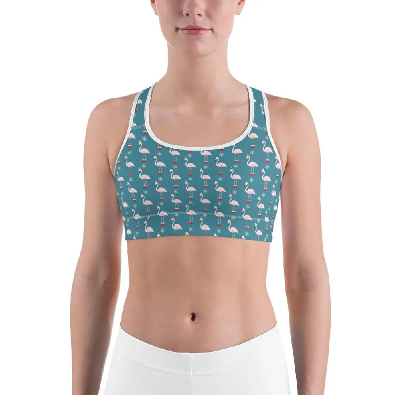 Christmas Flamingo Patterned Sports Bra British Gentlewoman Style