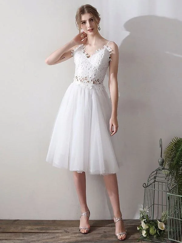 Short Wedding Dresses V Neck Sleeveless A Line Natural Tea Length Waist Organza Bridal Dresses Confident Women's Power