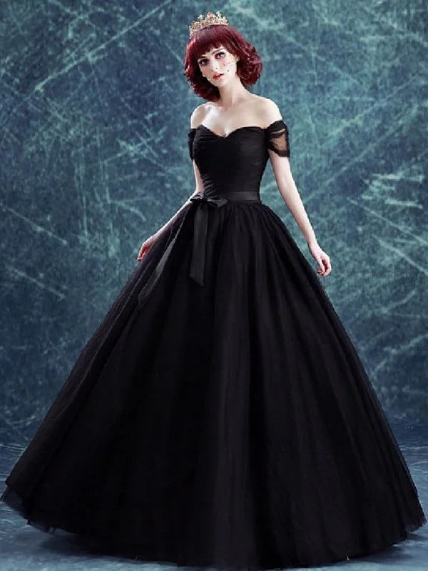 Gothic Wedding Dresses Tulle Princess Silhouette Short Sleeves Natural Waist Pleated Floor-Length Bridal Gown Confident Women's High - fashion