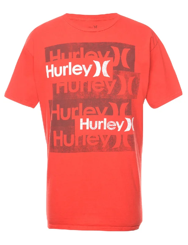 Hurley Printed Red & White T-shirt - M Sporty Women's Tennis