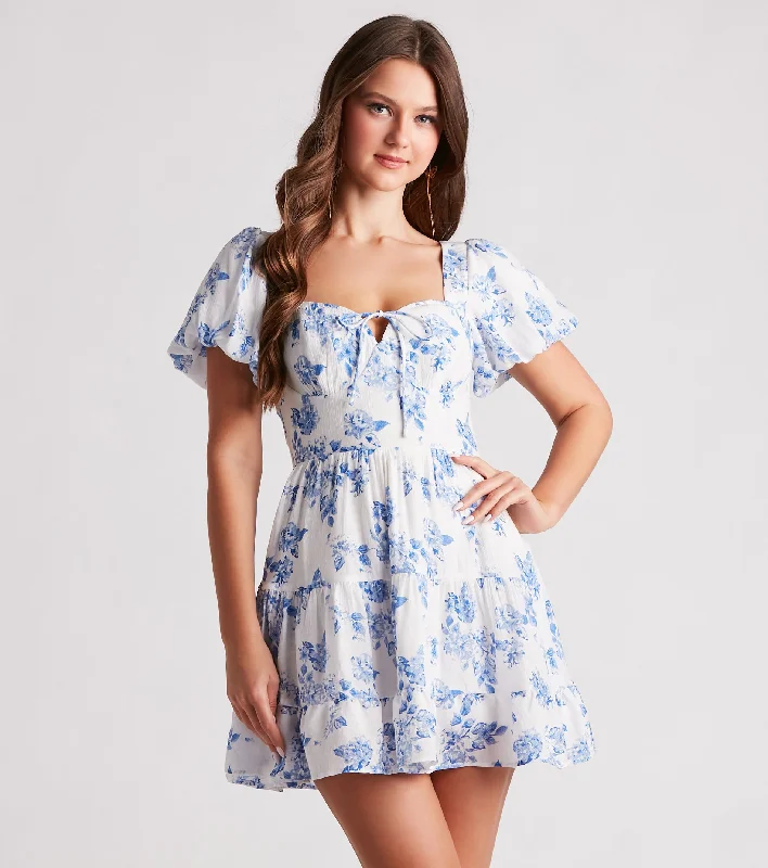 Vineyard Gal Floral Woven Skater Dress Cozy Women's Sherpa - lined