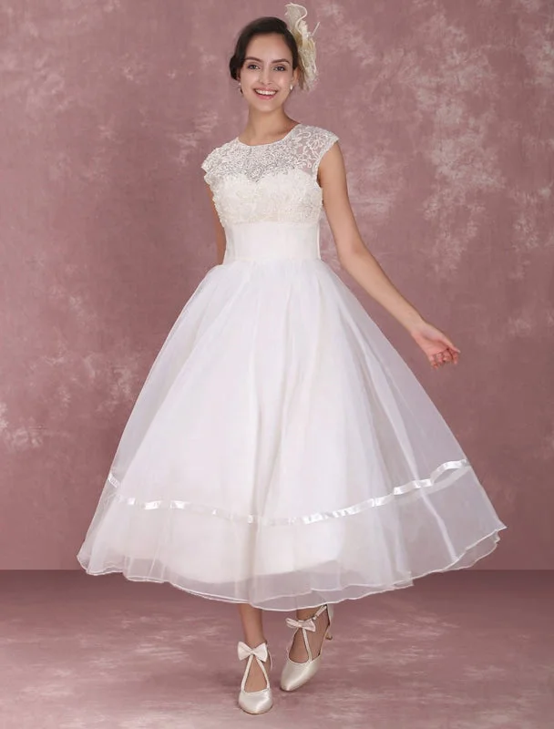 Elegant Net Round Neck Mini Wedding Dress Disco
