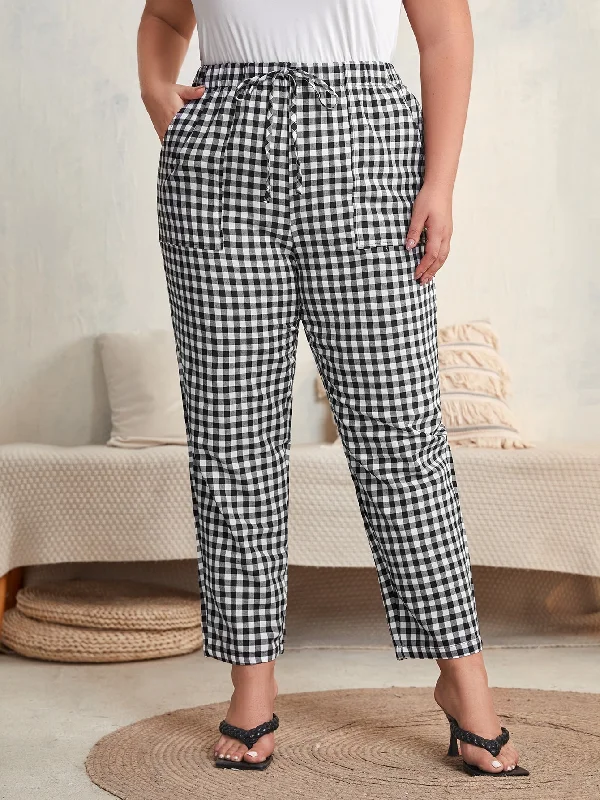 Gingham Knot Long Plus Size Pants Sharp Women's Italian
