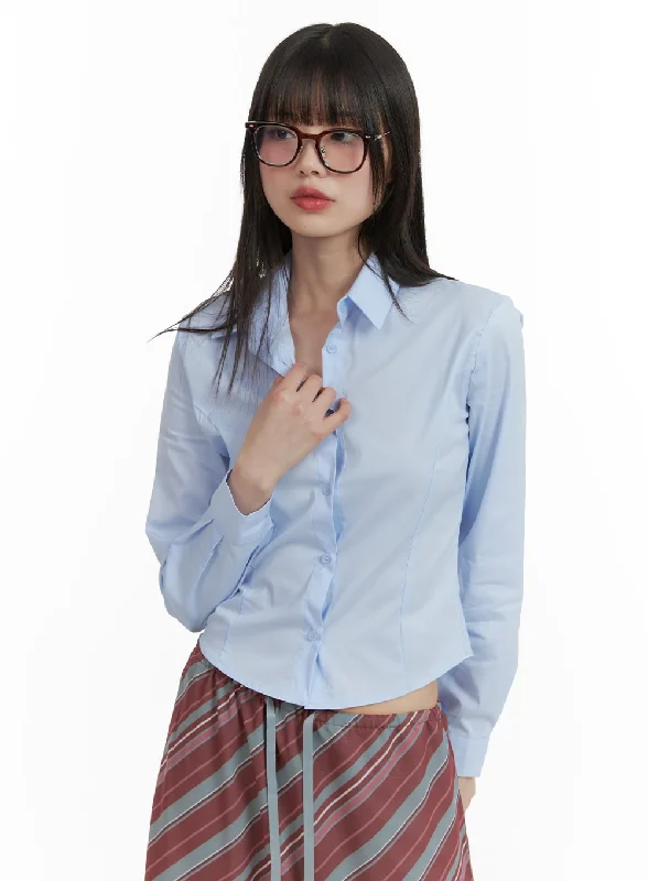 Solid Crop Buttoned Blouse CA411 Cozy Women's Sherpa - lined