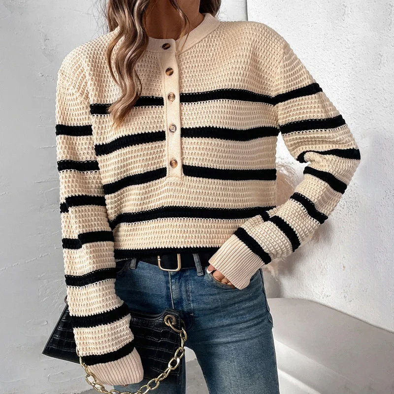 Button Detachable Striped Loose Sweater Wholesale Womens Clothing N3824091200027 purpose