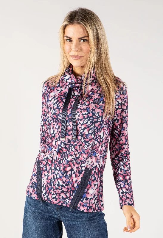 Roll Neck Abstract Print Top Sophisticated Women's 
