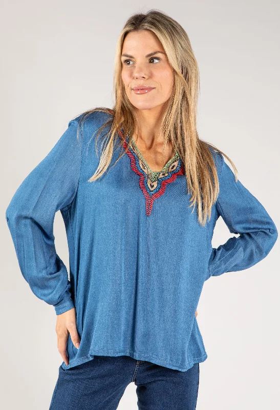 V-Neck Blouse Bohemian Women's Free