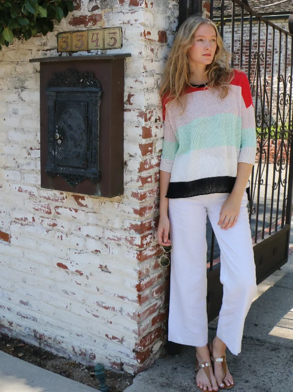 Mesh Striped Pullover Refined Women's Classic 