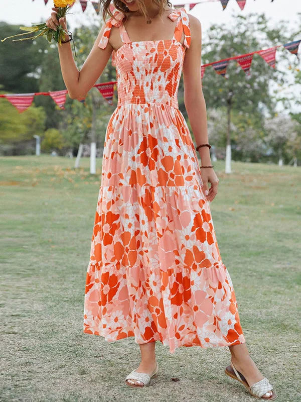 BerryBetty - Women's Sling Floral Resort Long Dress Cashmere