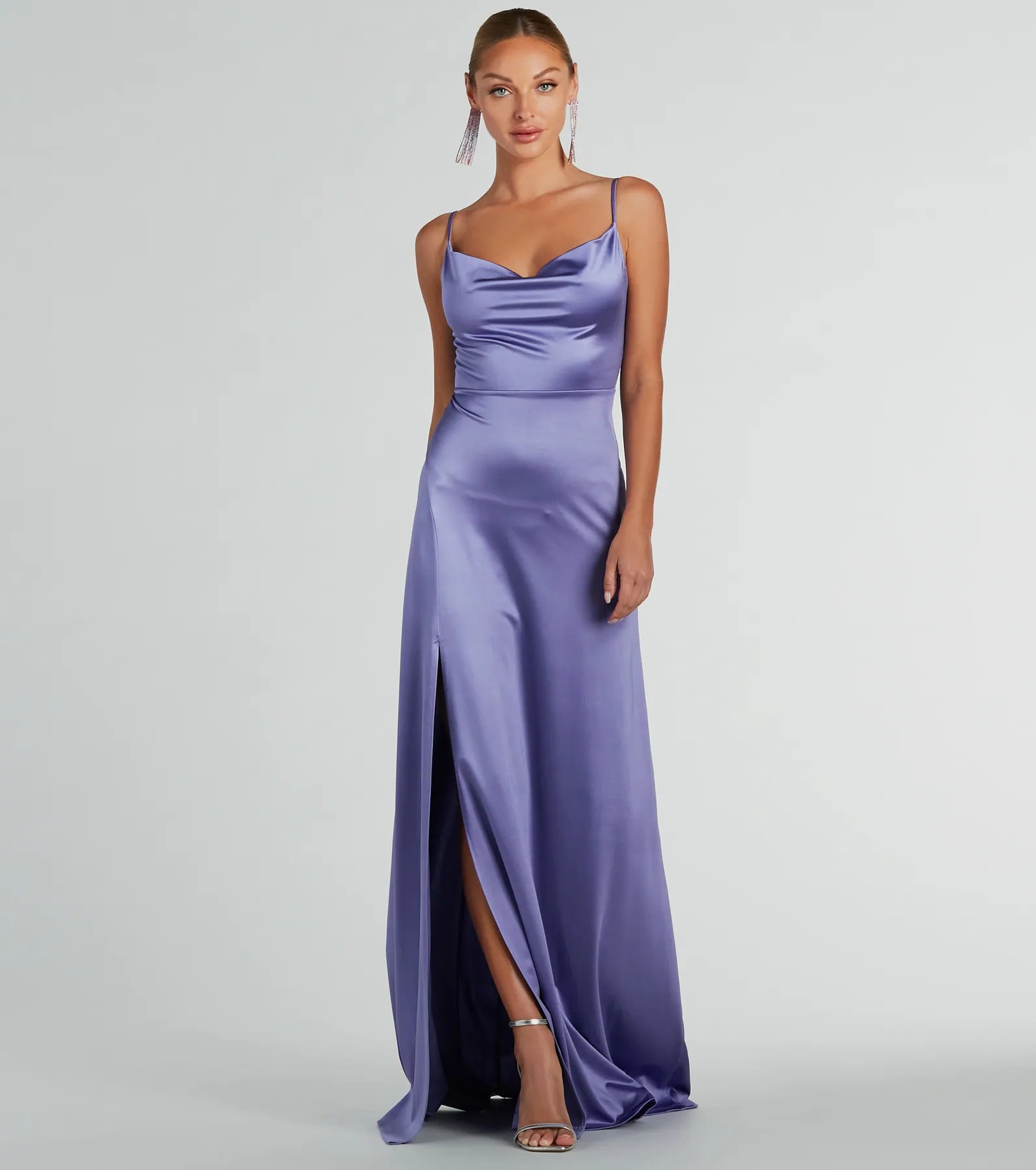Ellie Cowl Neck A-Line Long Satin Formal Dress Cashmere