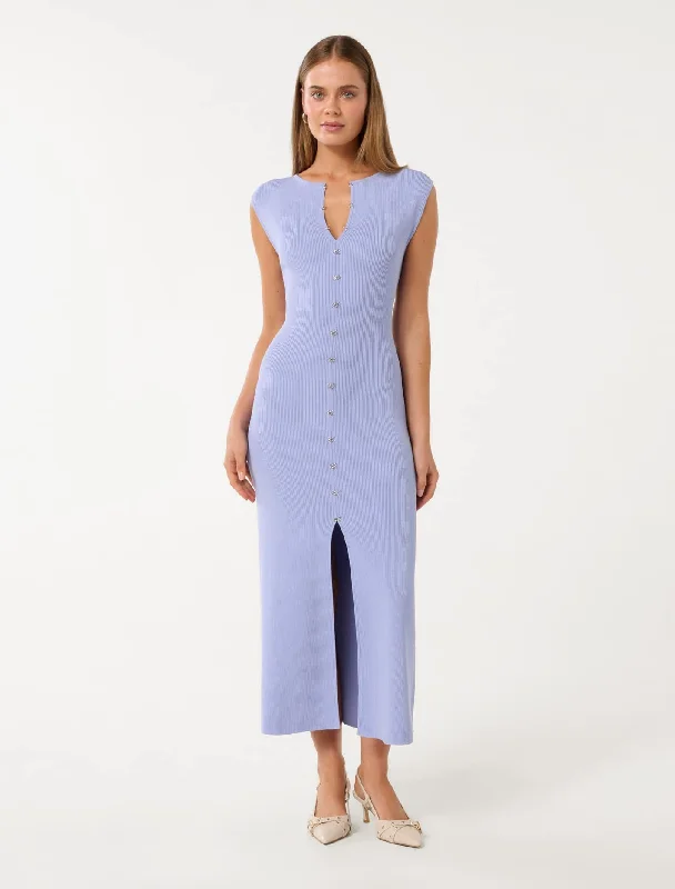 Aster Hook and Eye Detail Midi Dress Sleek Women's 