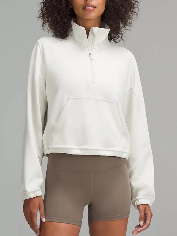 ZASUWA Female Half Zipper Stand Collar Casual Loose Drawstring Hoodie Monochromatic All - in - one