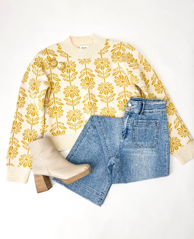 SWING OF THINGS YELLOW FLORAL SWEATER Tough Women's Military - inspired